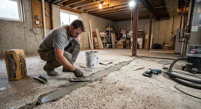 Cracked Basement Floor Repair in Coweta County, GA